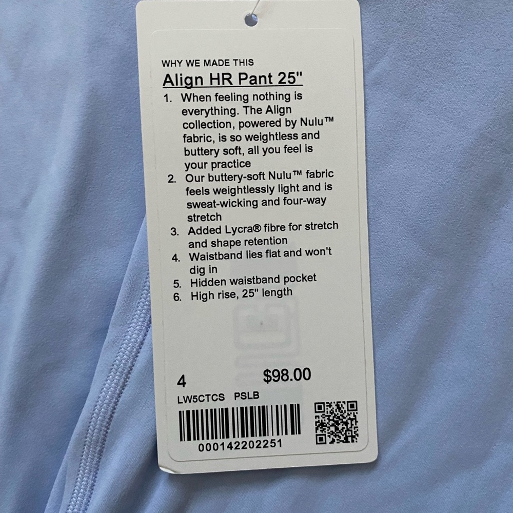NWT Lululemon Align HR Pant 25” Pastel Blue Size 4 - Picture 2 of 5